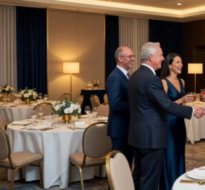 Uczestnicy wydarzenia witani w eleganckiej przestrzeni eventowej