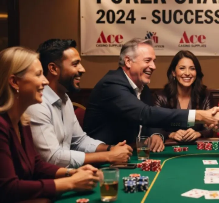 Uśmiechnięci uczestnicy po udanym wieczorze pokerowym